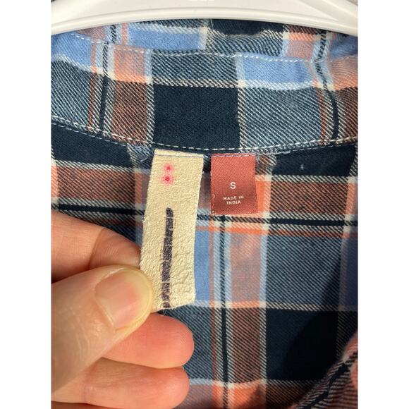 Anthropologie Pilcro Plaid Henley Tunic Top Small Bleached Spring Popover Beach - Picture 5 of 9